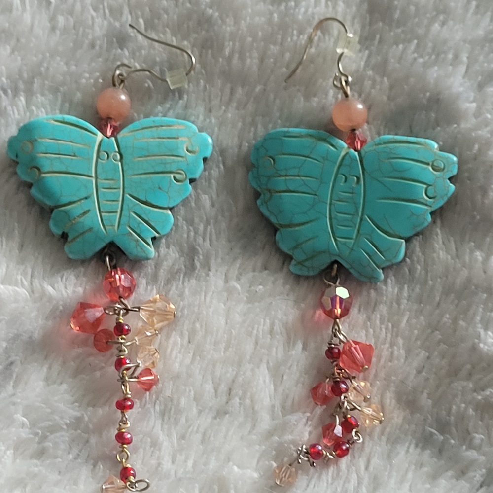 Butterfly Turquoise and Pink Earrings